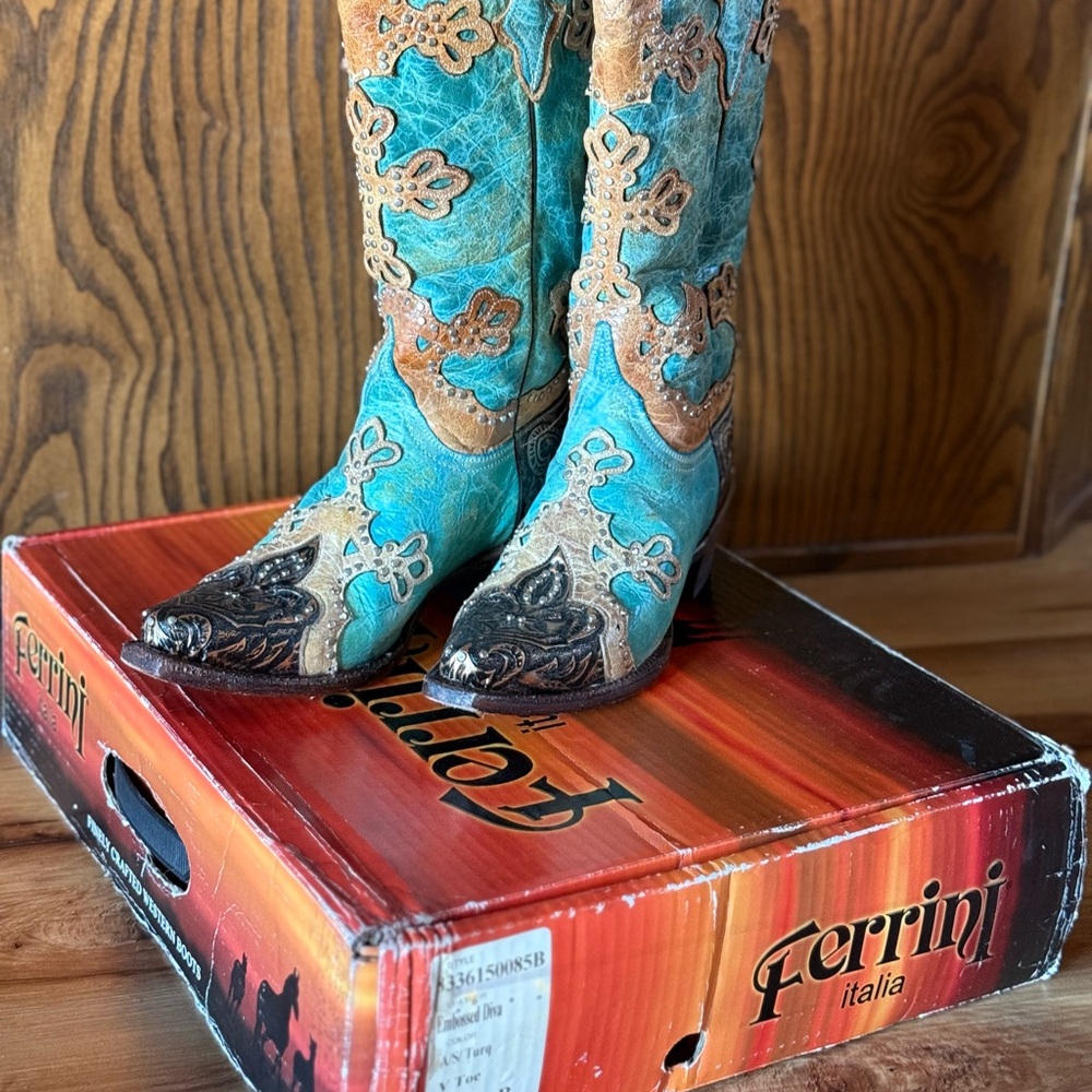 Ferrini Italia Turquoise and Brown Western Boots